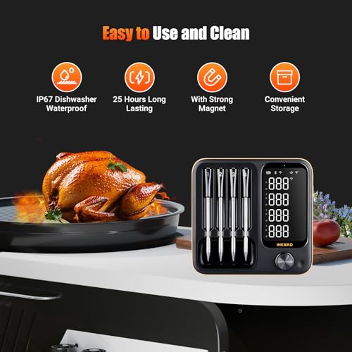 4 Probe WiFi Wireless Meat Thermometer with 360°Readable LCD Standalone Base
