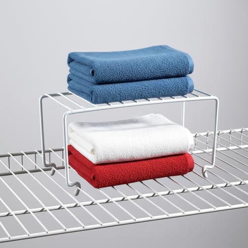 4-Pack Small (10.8x5.3inch) White Stackable Shelf Organizer Rack, Wire Shelf Rack for Kitchen Cabinet, Pantry, Desk Organization and Storage, Rustproof (Small Stackable / 4-PACK)