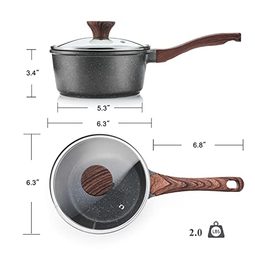 Nonstick Sauce Pan Set with Lid (Gray Granite / 1.5 + 2.0 Quarts)