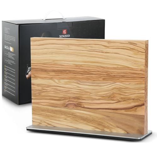 Double Sided Magnetic Knife Holder Rack For Kitchen Counter (Olive Wood Knife Holder)