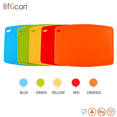 Thick Silicone Cutting Board 12.6'' x 9.1'' Juice Grooves Easy Grip Handle Dishwasher Safe (12.6"L x 9.1"W / Green)