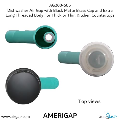 Dishwasher Air Gap with Skirted Black Matte Brass Cap and Extra Long Threaded Body for Thick or Thin Kitchen Countertops (AG200-506)