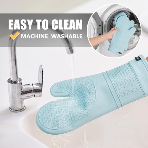 Silicone Oven Mitts and Pot Holders Sets (Sky Blue)