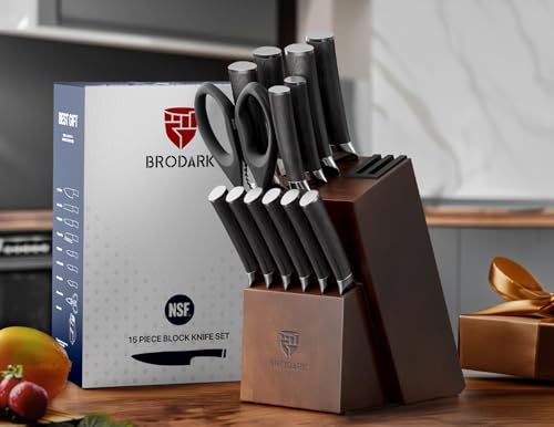 15PCS Kitchen Knife Set with Block and Dual Sharpener