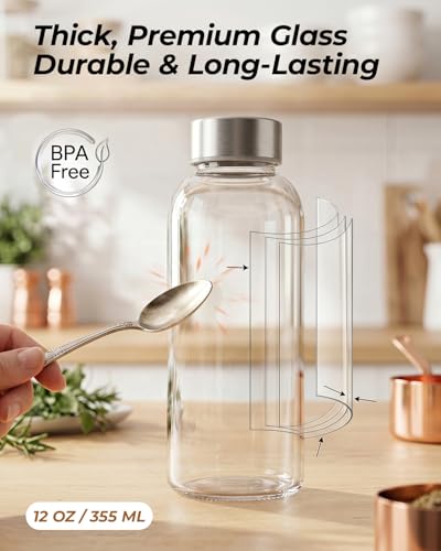 Glass Water Bottles with Stainless Steel Lids 12 oz