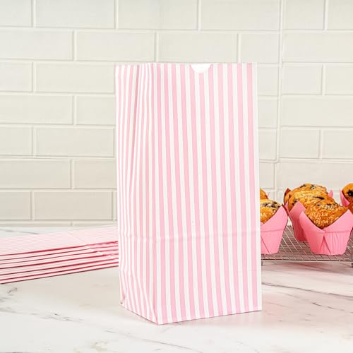 Pink And White Stripe Paper Bag (8 lb / Pink & White)