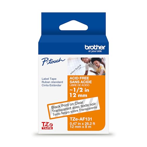 Genuine P Touch TZe (Black on Clear Acid Free Adhesive / 12mm (0.47”) / Pack of 2)
