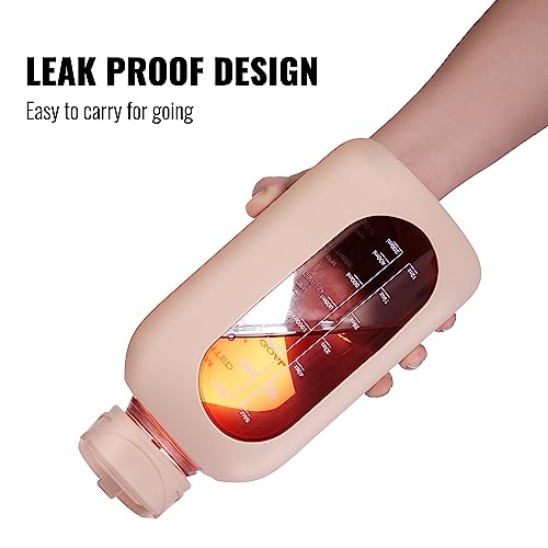64 oz Glass Water Bottle with Straw (Beige / 64 Ounces)