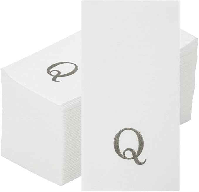 Luxenap 15.8 X 7.9 Inch Linen-Feel Guest Towels, 2000 Lettered Hand Towels - Silver Letter 'Q', Sans Serif Font, White Paper Dinner Napkins, airlaid, For Restrooms And Tables - Restaurantware