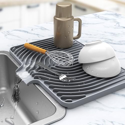 Dish Drying Mat for sink with a bulged edge (18"×12"Raised Sink / Gray)