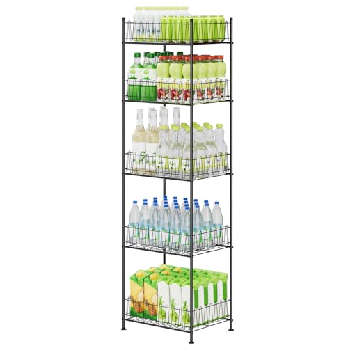 5 Tier Water Bottle Storage Rack Freestanding Metal Water Bottle Holder Shelf Organizer Drink Beverage Soda Can Organizer Storage Rack Bottled Water Stand for Floor Pantry Kitchen Food Storage