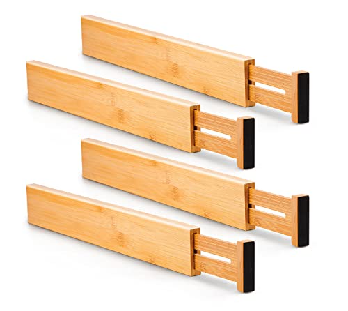4 Pcs Bamboo Kitchen Drawer Dividers (Natural / 2.4"H, Large)