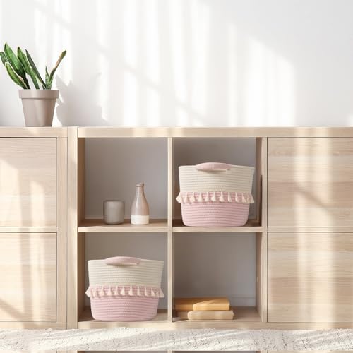 Storage Baskets 2 Packs (White & Pink / 2 Pack)