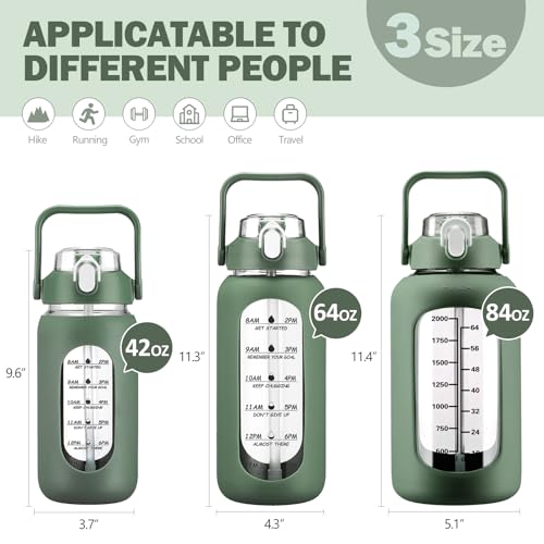 84oz Glass Water Bottle with Straw (Olive / 84 Ounces)