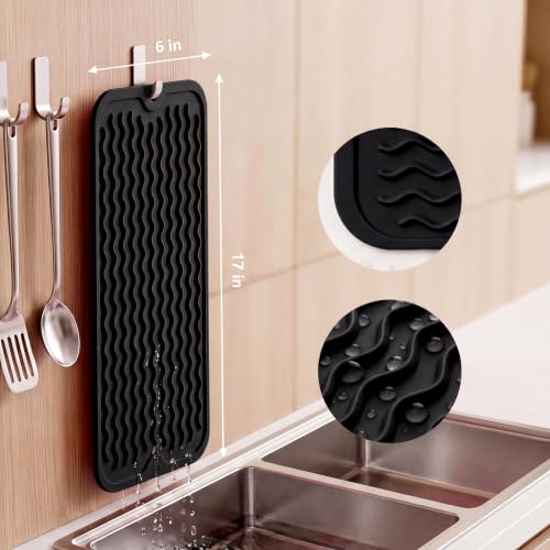 Silicone Dish Drying Mat for Multiple Usage (Black / 17"L x 6"W)