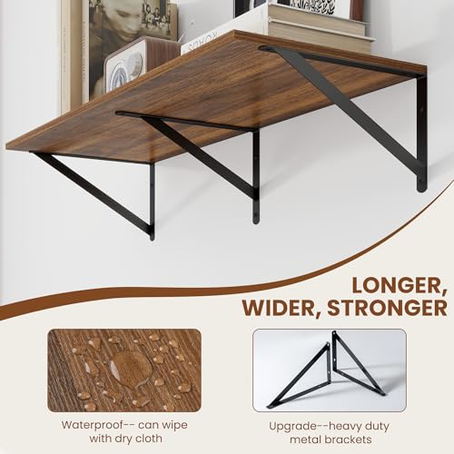 32W x 12D Deep Floating Shelves Set of 2 Walnut (Walnut With Black Metal Bracket / 32Wx12Dx5.8H)