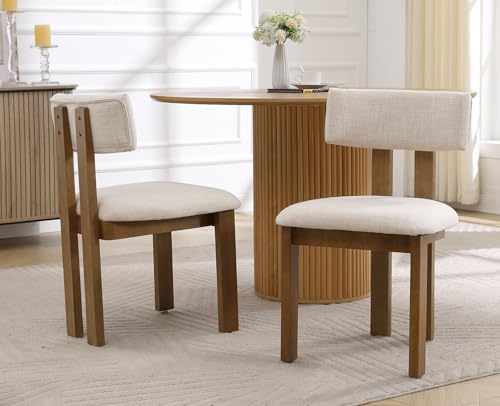 Dining Chairs Set of 2 Linen Fabric Diner Chairs Farmhouse Wood Chairs for Kitchen and Dining Room (2 Count)