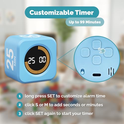 Pomodoro Cube Timer Productivity Visual Timer (Blue)