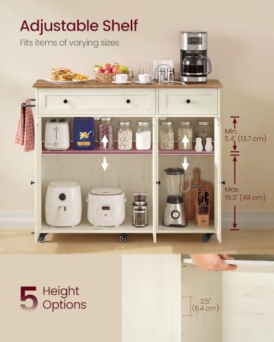 Mobile Kitchen Wooden Island Cart with Storage for Dining Room (Rustic White + Honey Brown / 15.8"D x 42.1"W x 35.1"H)