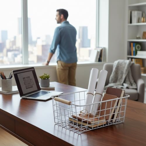Kitchen Wire Baskets Farmhouse Decor Metal Food Storage Organizer (White / 2 Pack Small)