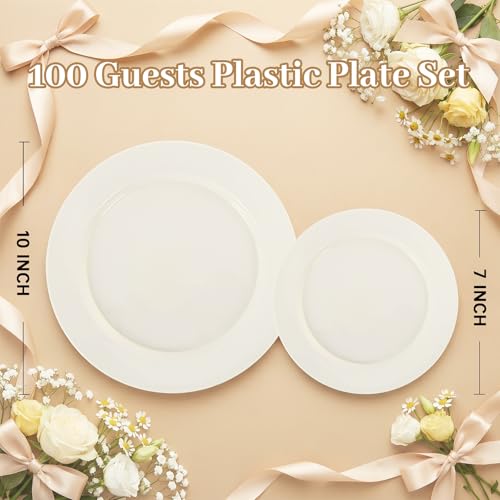 200 Pcs Ivory Plastic Plates (Ivory / 200 Pcs)
