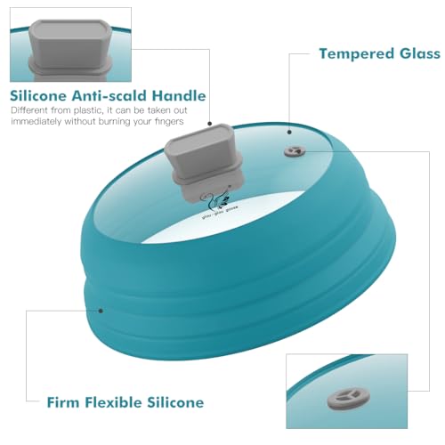 Microwave Splatter Cover Glass Cover Splatter Guard Lid with Collapsible Silicone for Food Cover Plate Cover 10.8 inch Blue (Blue / 10.8 inch)