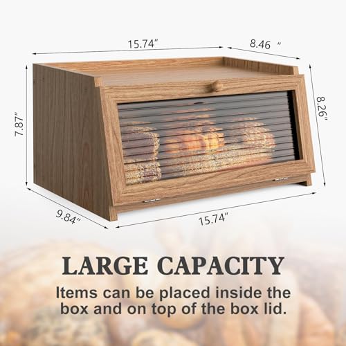 Bread Box for Kitchen Countertop (Wood Color / 1‑tier)