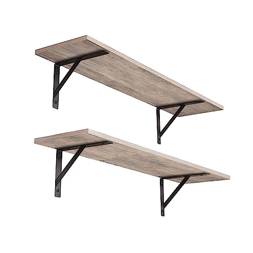 Wall Shelves 23.6" Long Floating Shelves with Metal Brackets (Greige / 23.6 Inch)