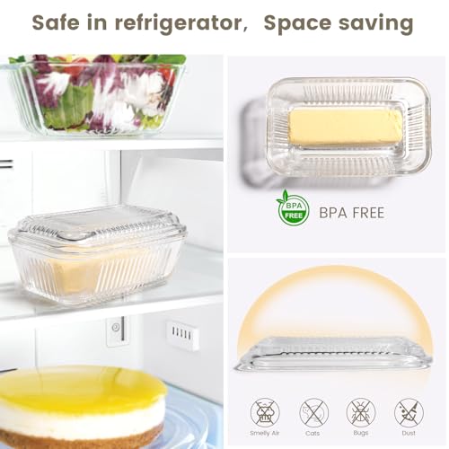 Wide Clear Glass Butter Dish with Lid
