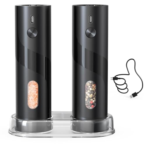Rechargeable Electric Salt and Pepper Grinder Set with Base