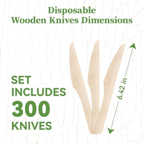 300 Count Compostable Wooden Disposable Knives for Party (brown-knives)