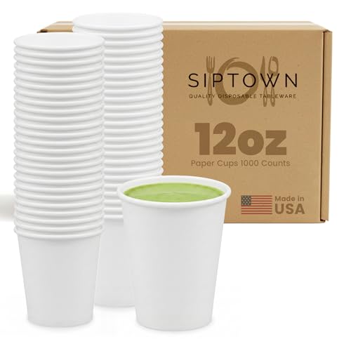 Paper Cups 12 oz 1000 Pack for Coffee & Tea Made in USA (12oz - 1000 Count)