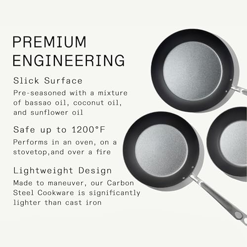 Cookware 3 Piece (3 Piece Set Seasoned Carbon Steel Pan)