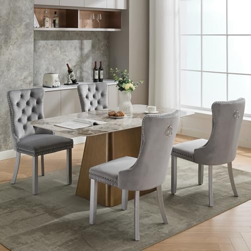 Grey Velvet Dining Chairs Set of 6 (Light Gray)
