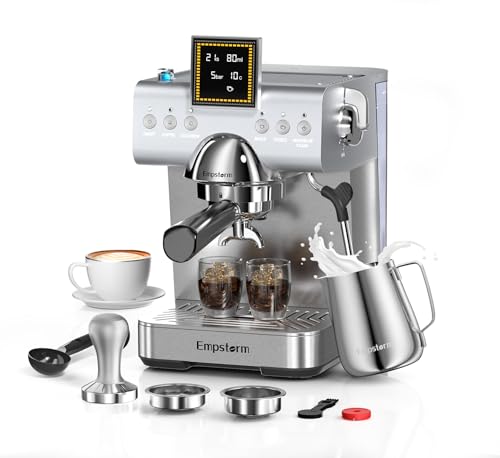 CB2 20 Bar Espresso Machine with Milk Frother Steam 1350W Silver (Classic-silver)