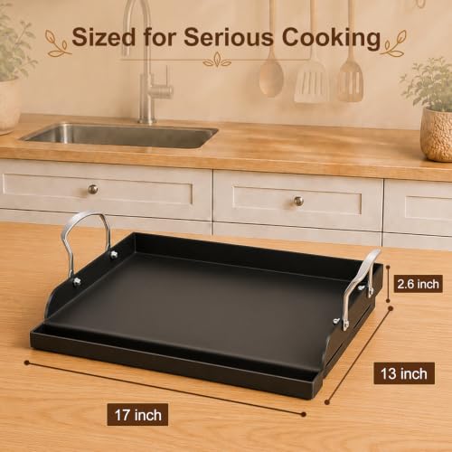 17" x 13" Nonstick Coated Cast Iron Grill Griddle (17" x 2.6" x 13")