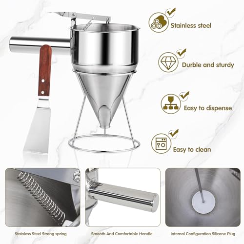 40oz Pancake Batter Dispenser Stainless Steel with Metal Spatula