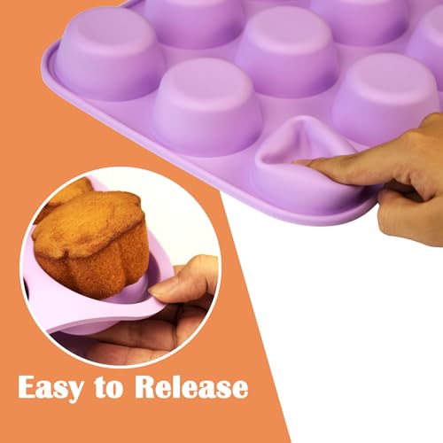 12 Cups Silicone Mini Muffin Pan Set (Set of 2--12 Cups (Blue+Purple))