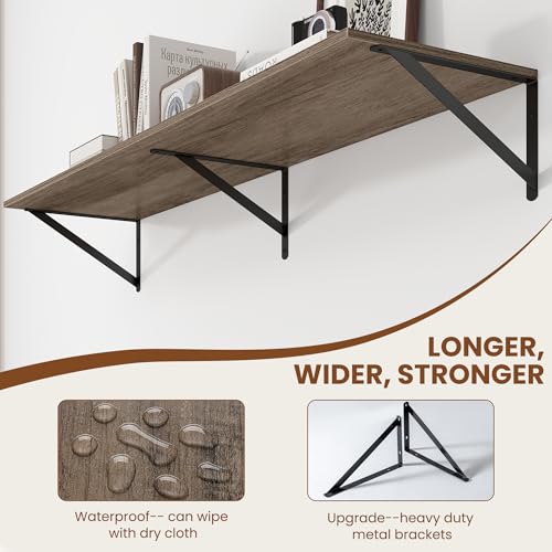 48W x 12D Deep Floating Shelves Set of 2 Grey (Grey With Black Metal Bracket / 48Wx12Dx5.8H)