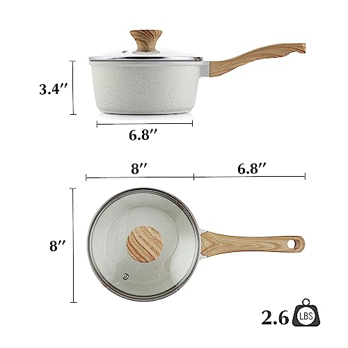 2.5 QT Ceramic Nonstick Saucepan with Lid (White Ceramic / 2.5 Quarts)