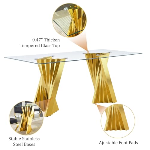 70" Modern Glass Gold Dining Table for 6 (Gold-70" Dining Table)