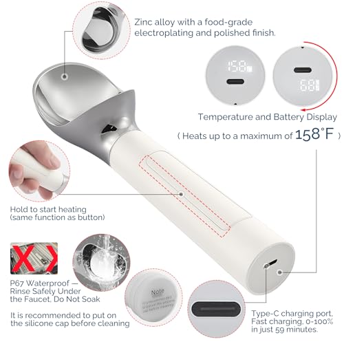Heated Ice Cream Scoop Rechargeable (White / 2 oz)