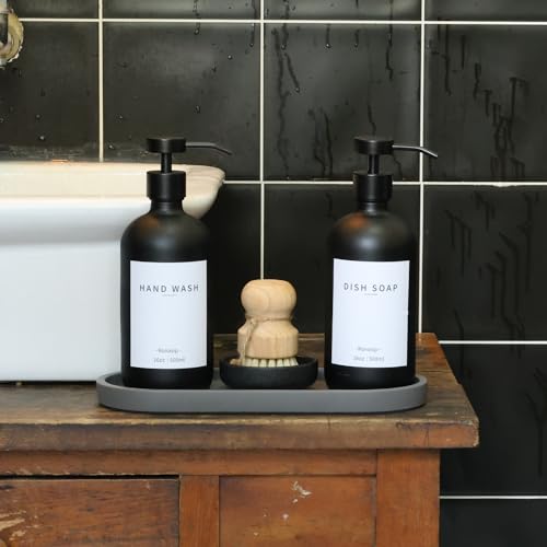 Set of 5 Kitchen Soap Dispenser Set 16 Oz Glass Hand Dish Soap Dispenser with Stainless Steel Pump (Black)