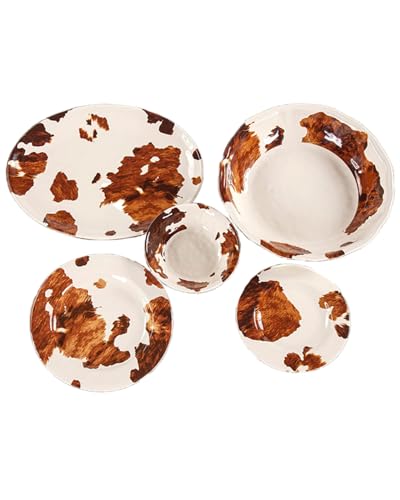 Elsa 14 Piece Brown Cow Print Melamine Dinnerware Set (14 Piece / Elsa Cowhide)