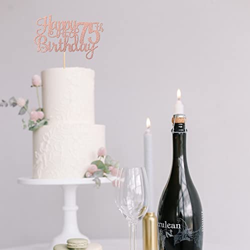 1 PCS Happy 75th Birthday Cake Topper Glitter Cheers to 75 Years Birthday Cake Pick 75 Fabulous Cake Decoration for Happy 75th Birthday Theme Party Decorations Supplies Rose Gold (Rose Gold / 75th)