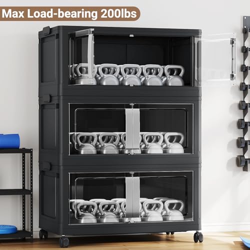 160QT Stackable Storage Bins with Lids (160QT -1pack / Black)