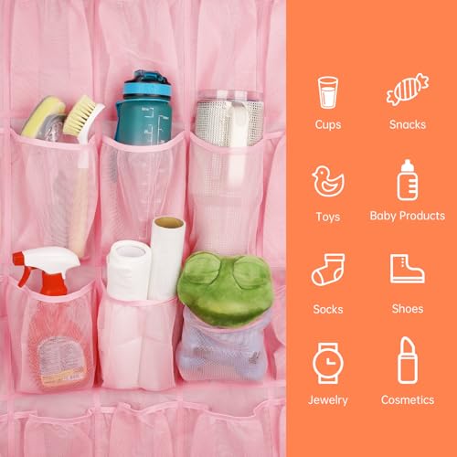 35 Pockets Door Hanging Cup Organizer Fit for Stanley Tumblers (67'' x 27.6'' / Pink)