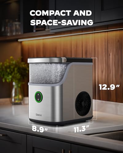 Nugget Ice Maker Countertop with Detachable Basket and Handle (Stainless Steel-Detachable / 33 lbs)