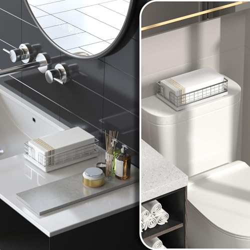 Marble Guest Towel Holder Tray for Bathroom (Silver/Marble White / 9.06 x 5.51 x 2.56 inches)