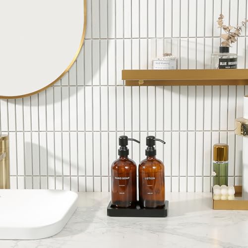 Amber Glass Soap Dispenser Set (Black Pump & Amber Bottle)